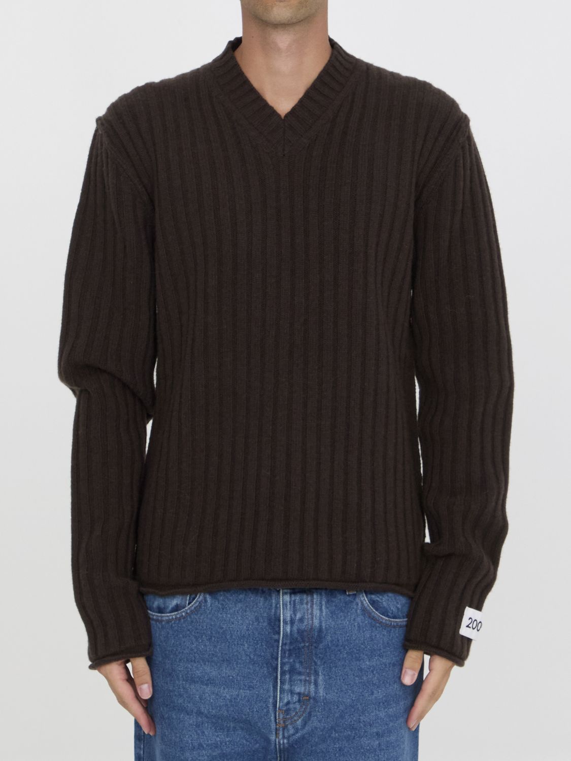 DOLCE & GABBANA V-Neck Wool Sweater with Embroidered Patch - Regular Fit