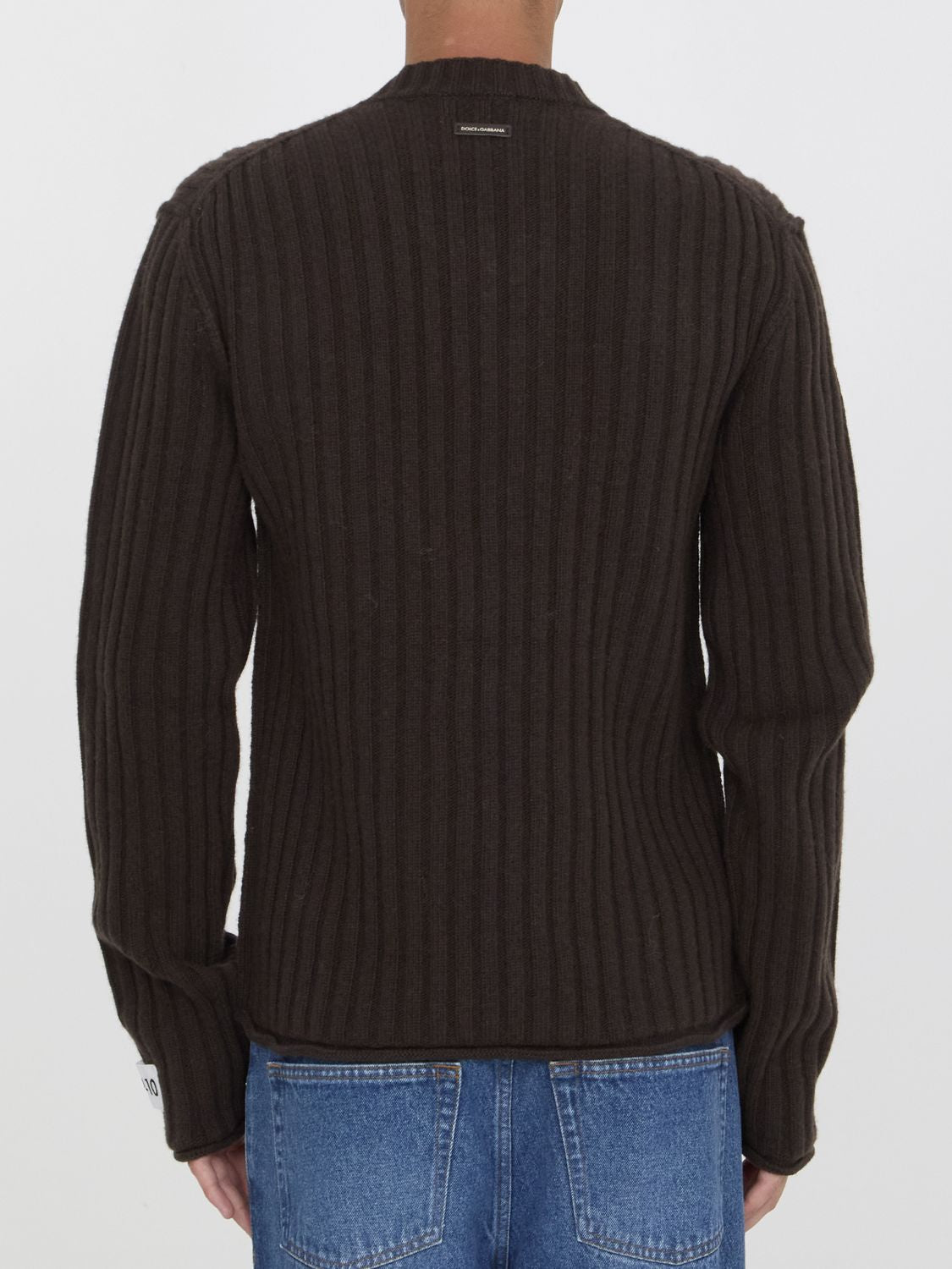 DOLCE & GABBANA V-Neck Wool Sweater with Embroidered Patch - Regular Fit