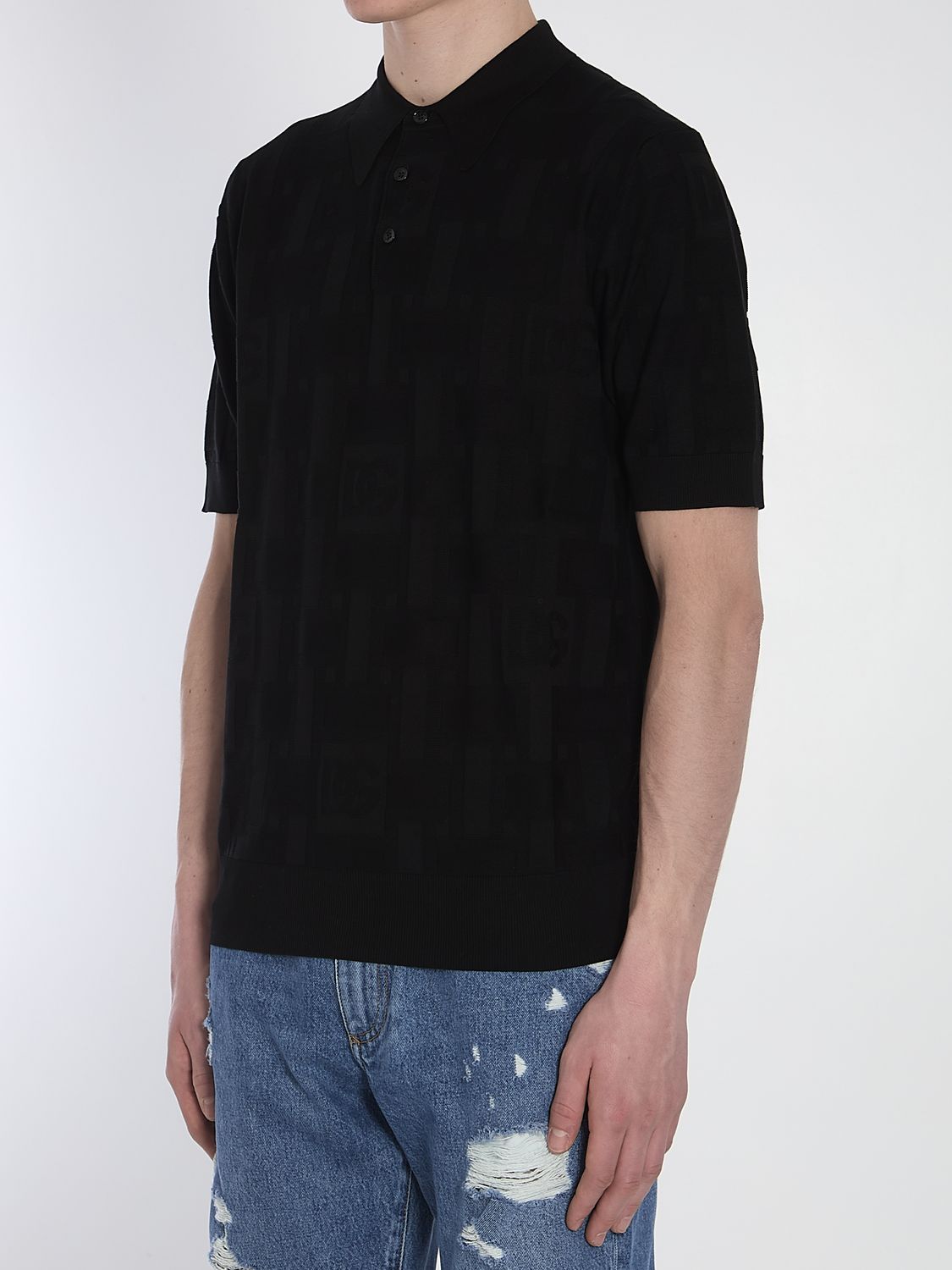 DOLCE & GABBANA Jacquard Logo Polo Shirt - Regular Fit, Size 50