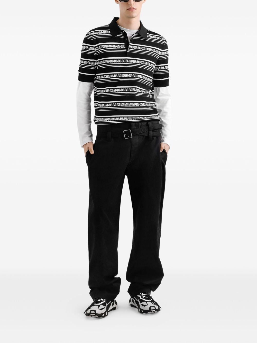 DOLCE & GABBANA Logo Silk Polo Shirt - Size 48