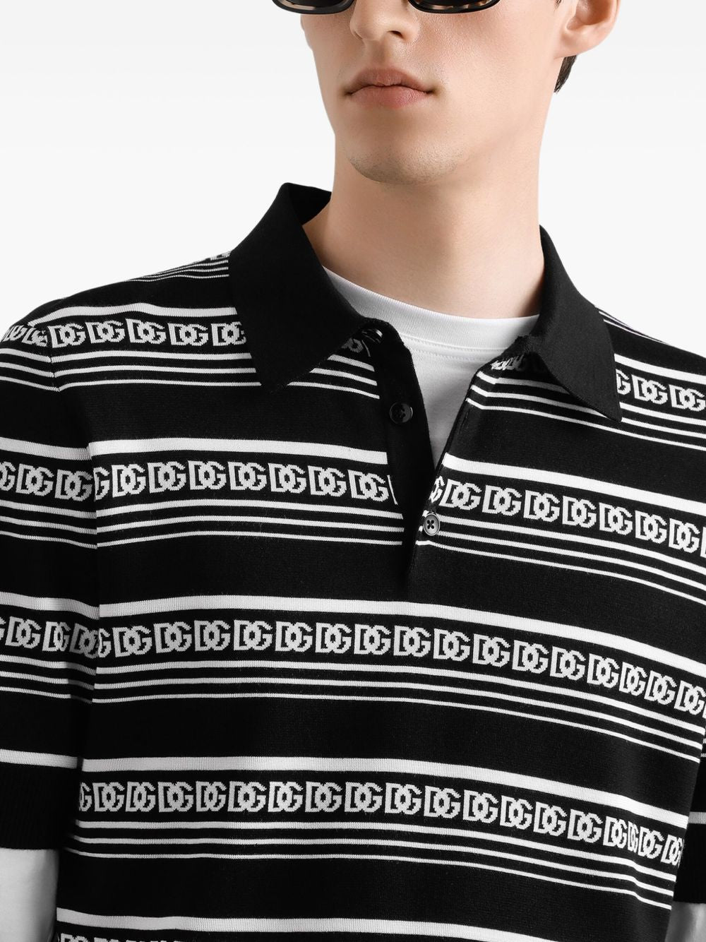 DOLCE & GABBANA Logo Silk Polo Shirt - Size 48