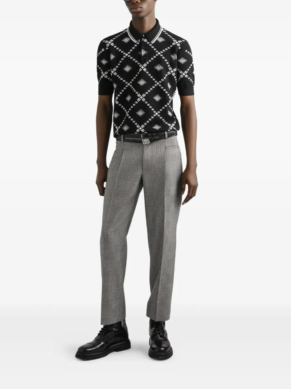 DOLCE & GABBANA Jacquard Piquet Polo Shirt - Size 48