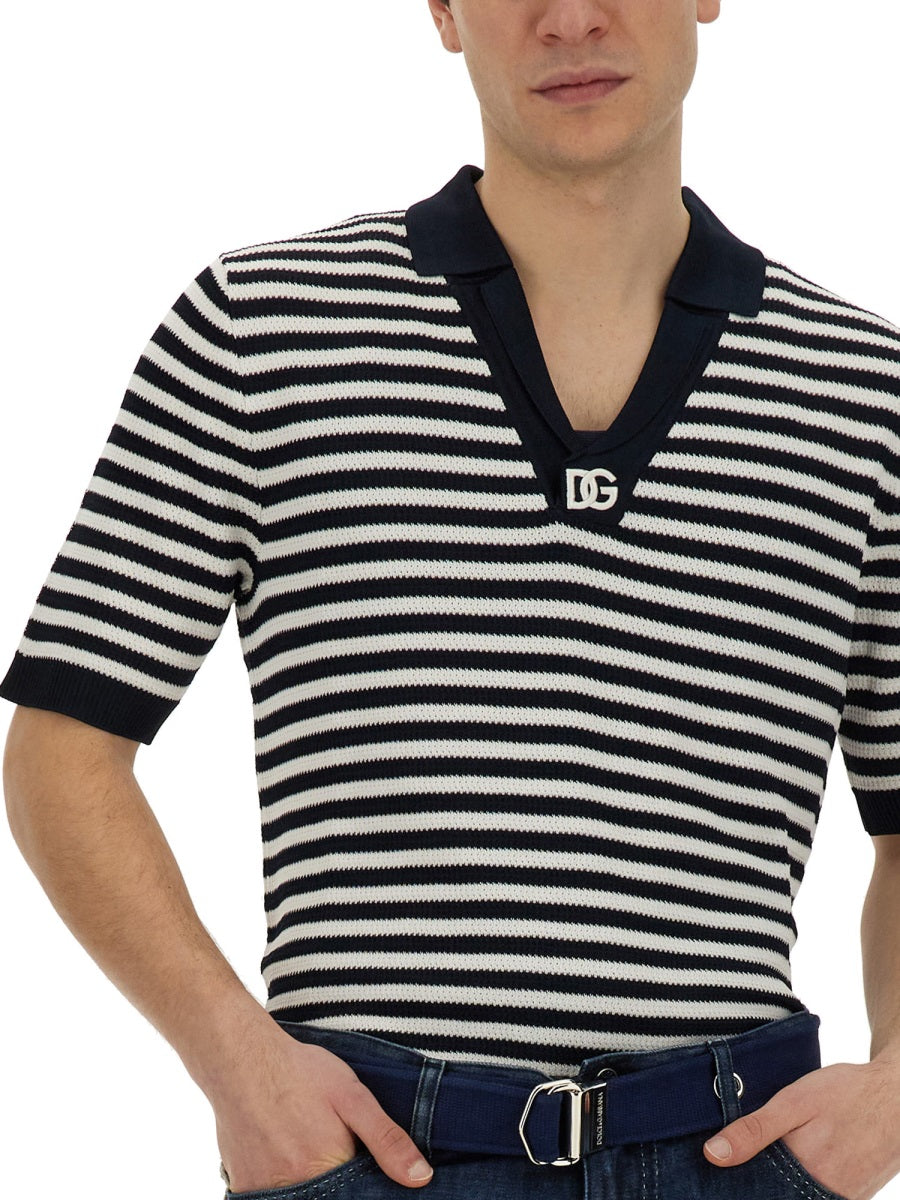 DOLCE & GABBANA Regular Fit V-Neck Polo Shirt - SS24