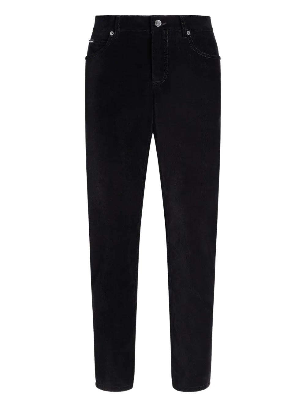 DOLCE & GABBANA Corduroy Trousers with Logo Plaque - Men’s Regular Fit