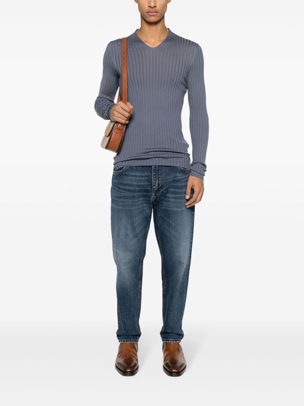 DOLCE & GABBANA Men's Classic Mid-Wash Straight Leg Denim Jeans with Mini Tag