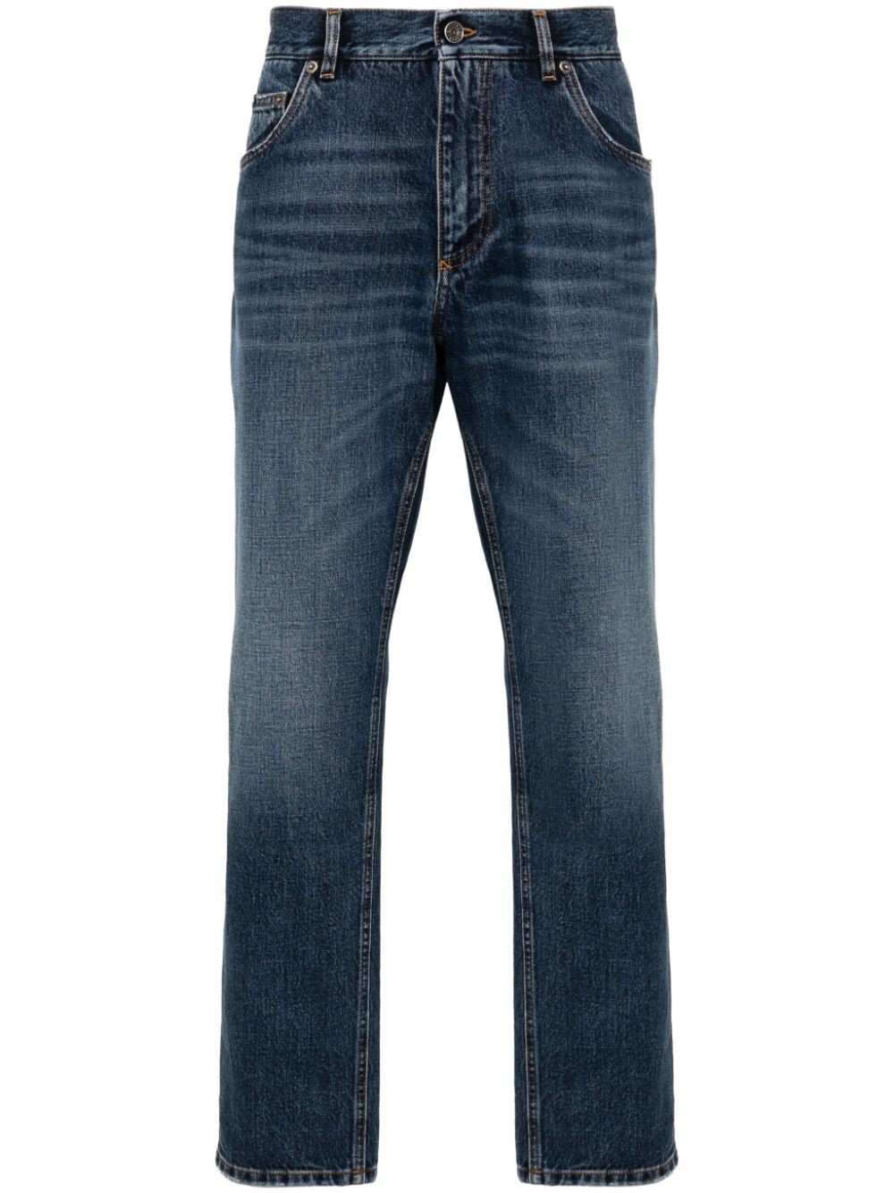 DOLCE & GABBANA Men's Classic Mid-Wash Straight Leg Denim Jeans with Mini Tag