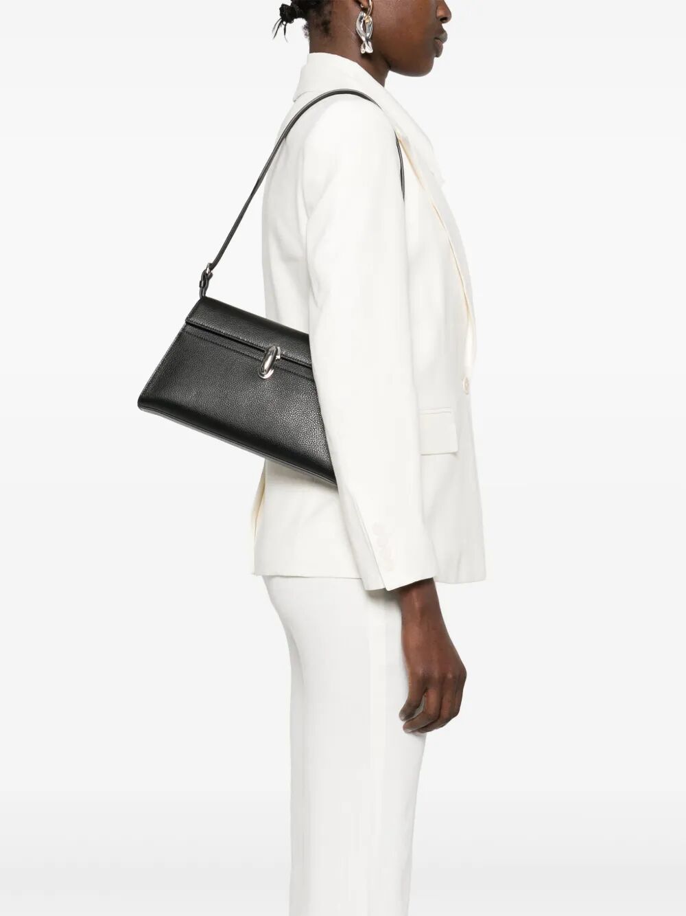 SAVETTE Symmetrical Grained Leather Shoulder Handbag