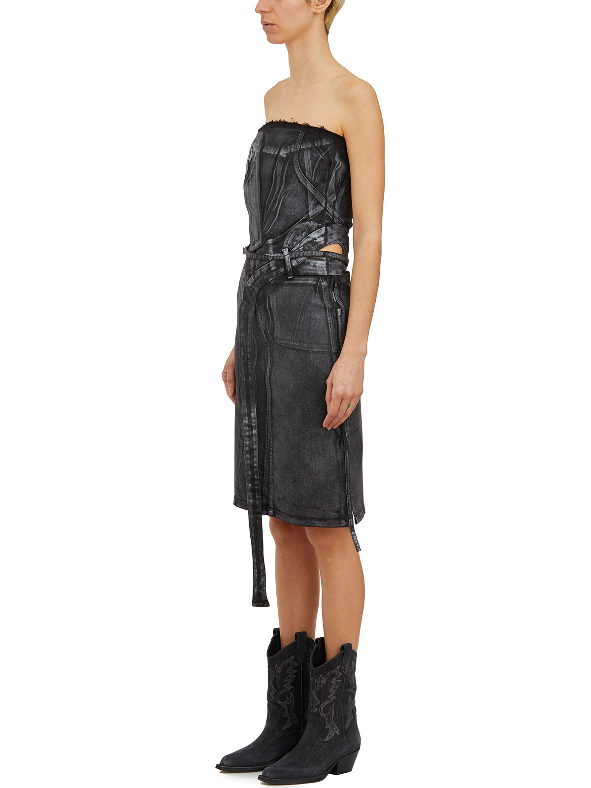 OTTOLINGER Asymmetric Zip-Detail Denim Mini Dress (Size S)