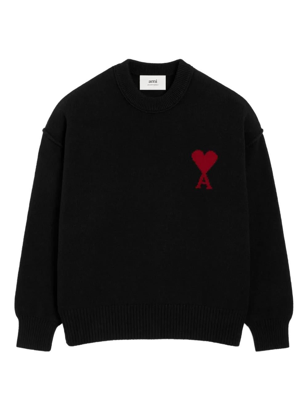 AMI PARIS Wool Sweater with Heart Intarsia Design