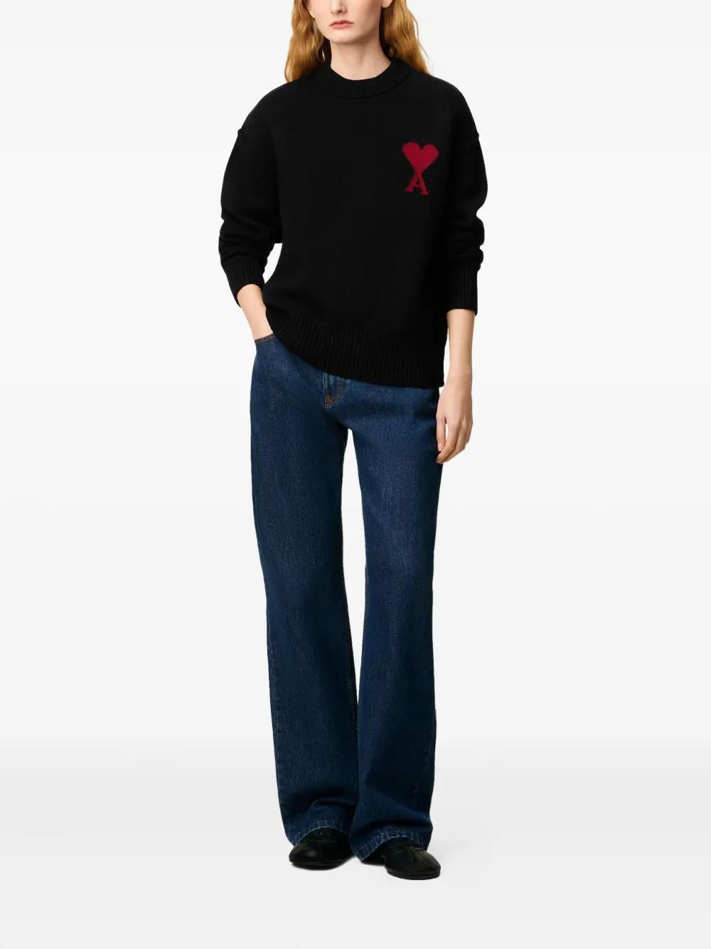 AMI PARIS Wool Sweater with Heart Intarsia Design