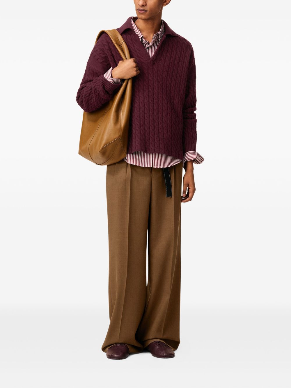 AMI Relaxed Fit Cable Knit Sweater with Polo Collar for Men