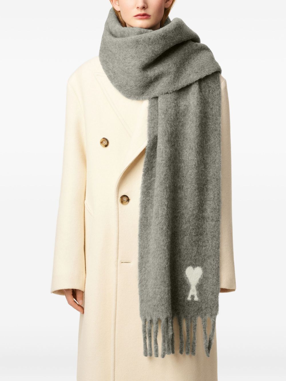 AMI Fringed Jacquard Scarf - Long Shape