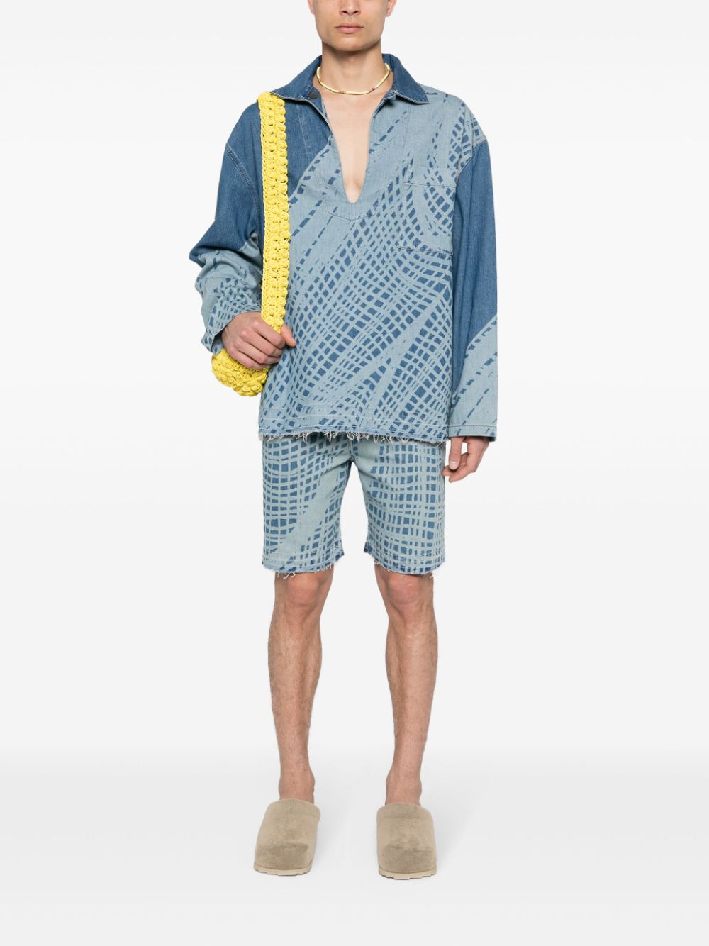 LOEWE Men's Mid-Rise Denim Shorts with Frayed Hem
