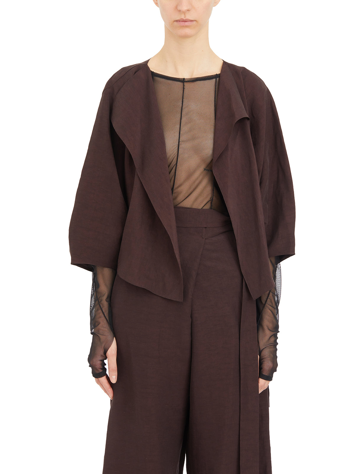 CORTANA Linen Cupro 3/4 Sleeve Open Jacket - Size 38