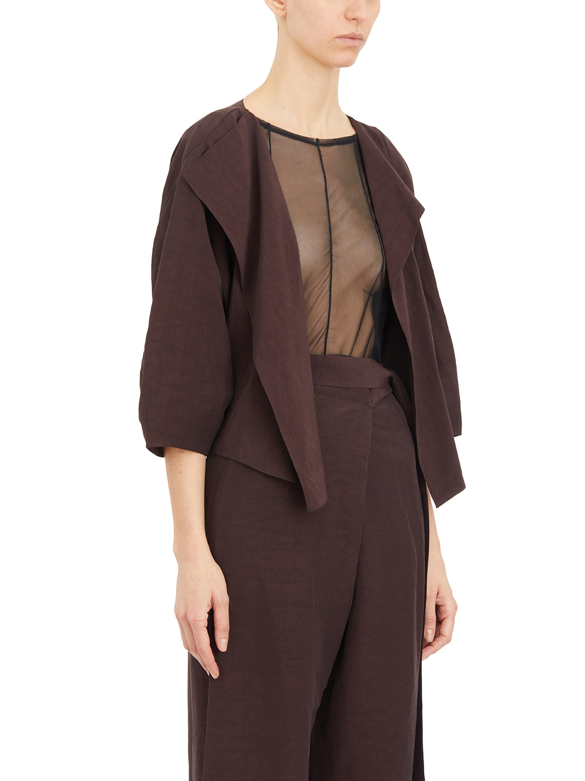 CORTANA Linen Cupro 3/4 Sleeve Open Jacket - Size 38