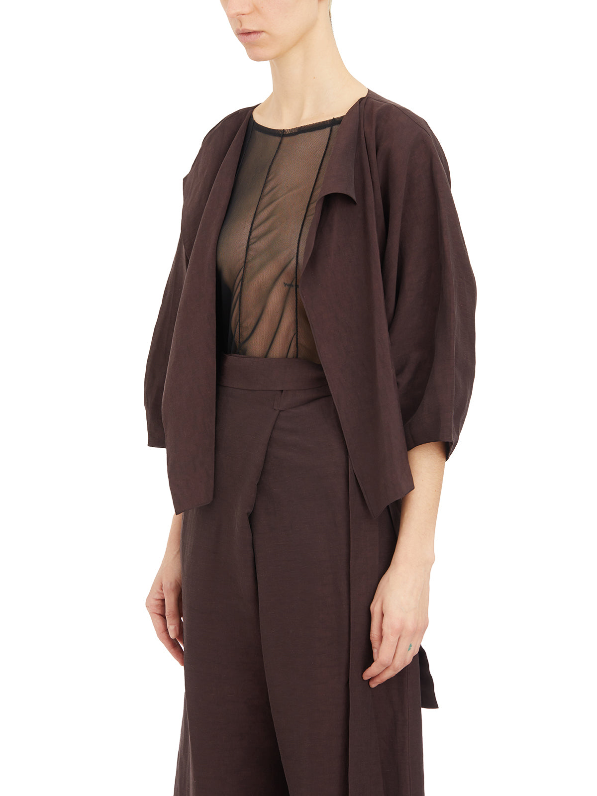 CORTANA Linen Cupro 3/4 Sleeve Open Jacket - Size 38