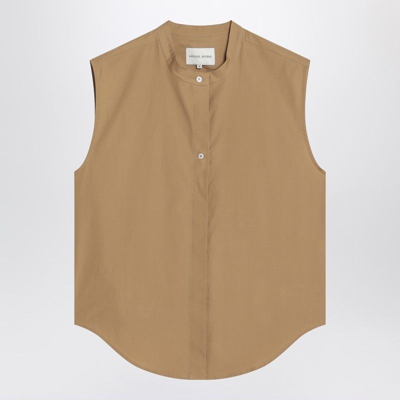 LOULOU STUDIO Sleeveless Shirt with Korean Collar and Curved Hem