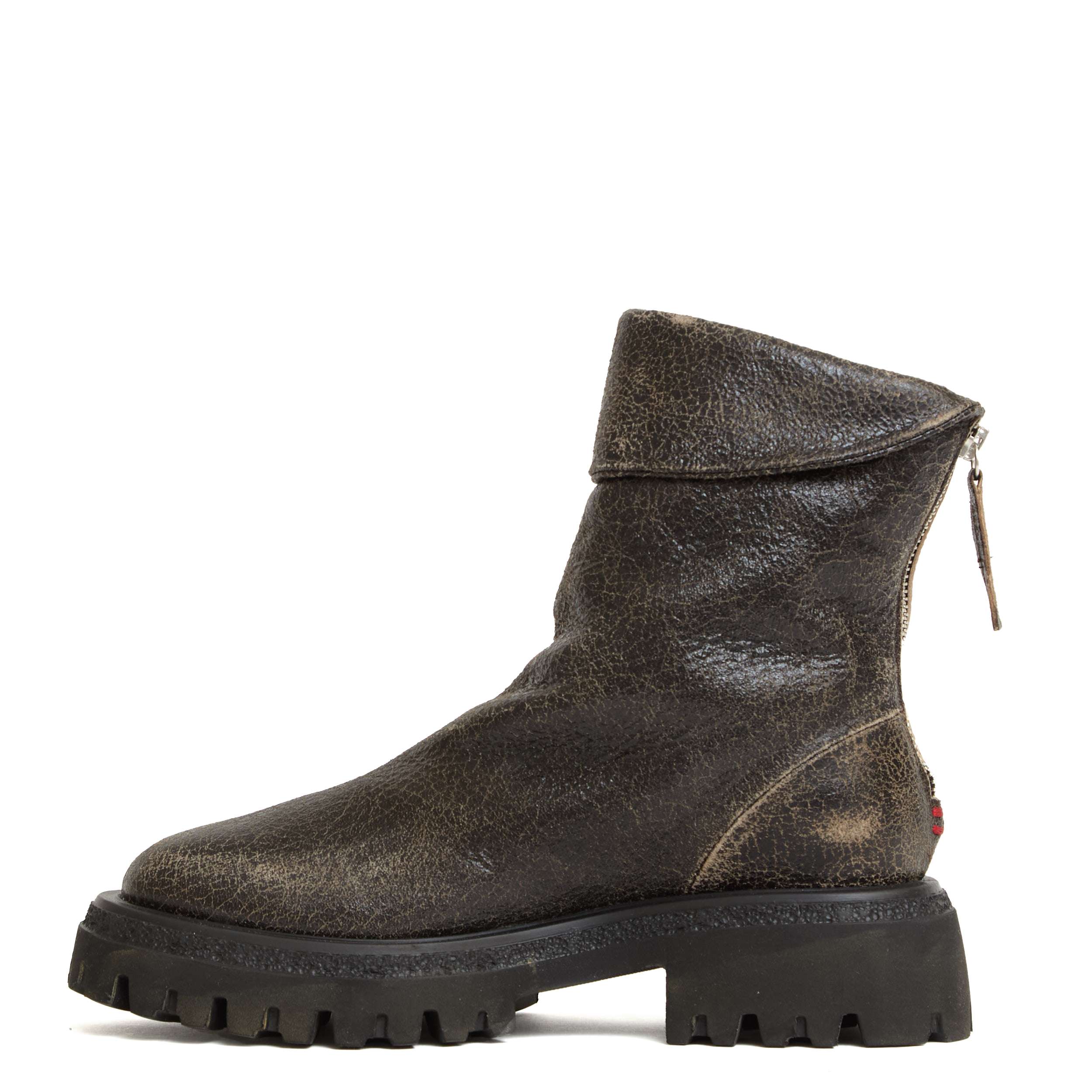 HALMANERA Stylish Crackled Leather Ankle Boots