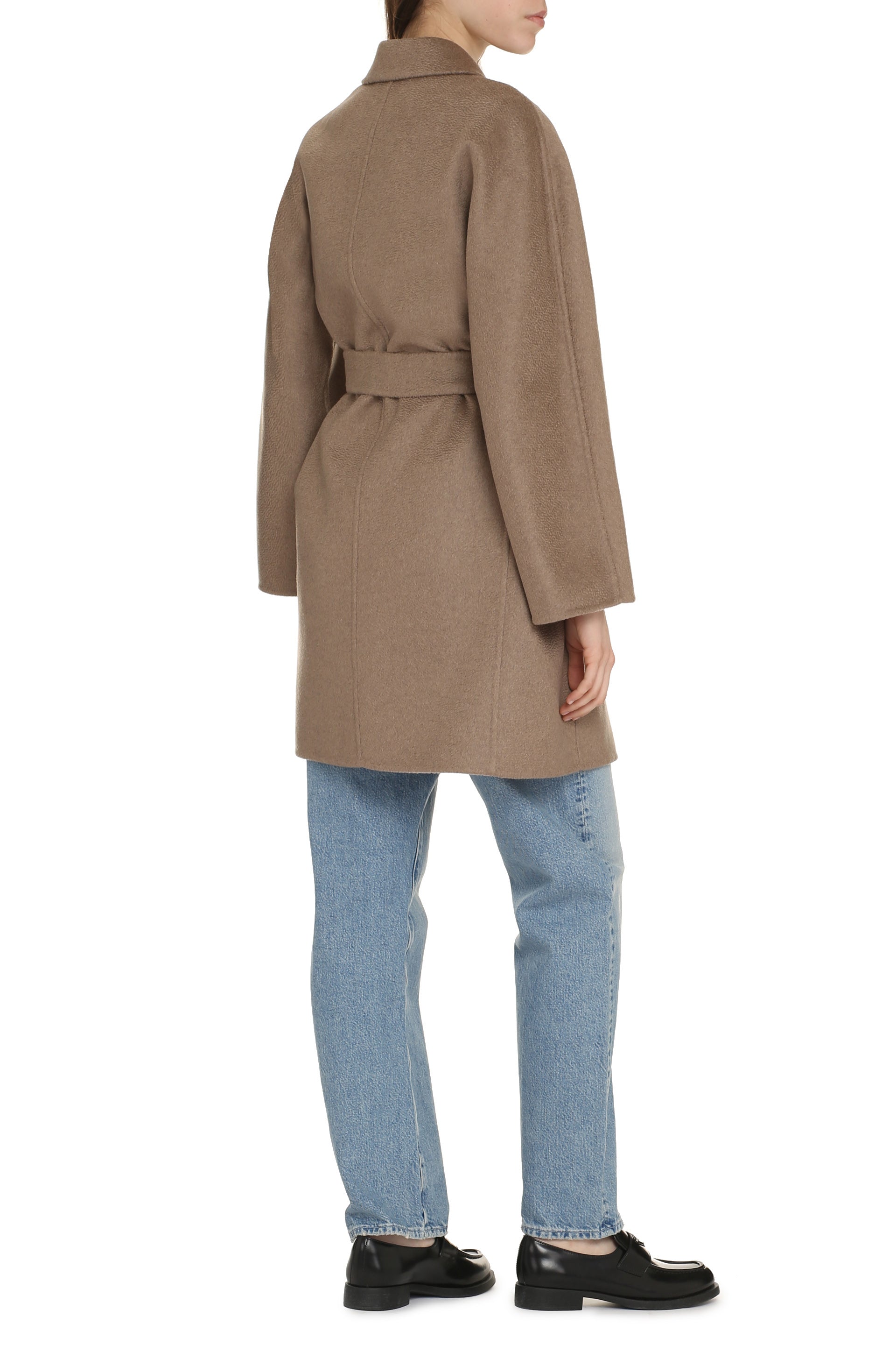 MAX MARA Hand-Made Cashmere Jacket with Lapel Collar and Coordinated Waist Belt