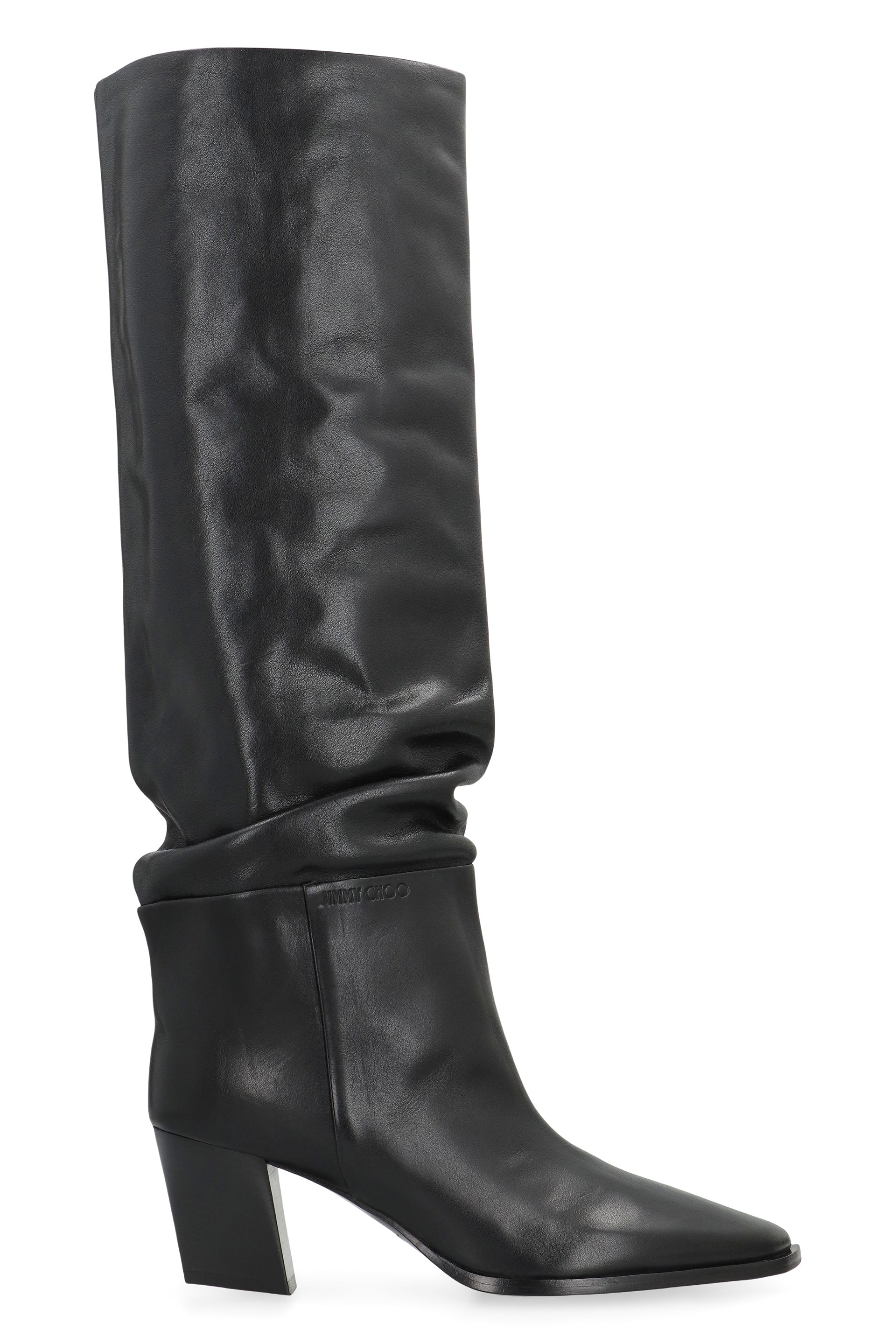 JIMMY CHOO Sleek Leather Boots with Sculptural Heel