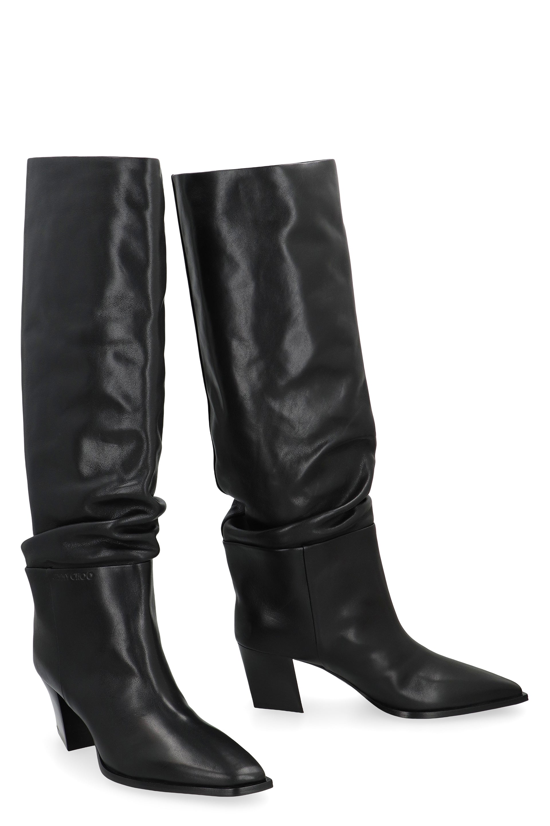 JIMMY CHOO Sleek Leather Boots with Sculptural Heel