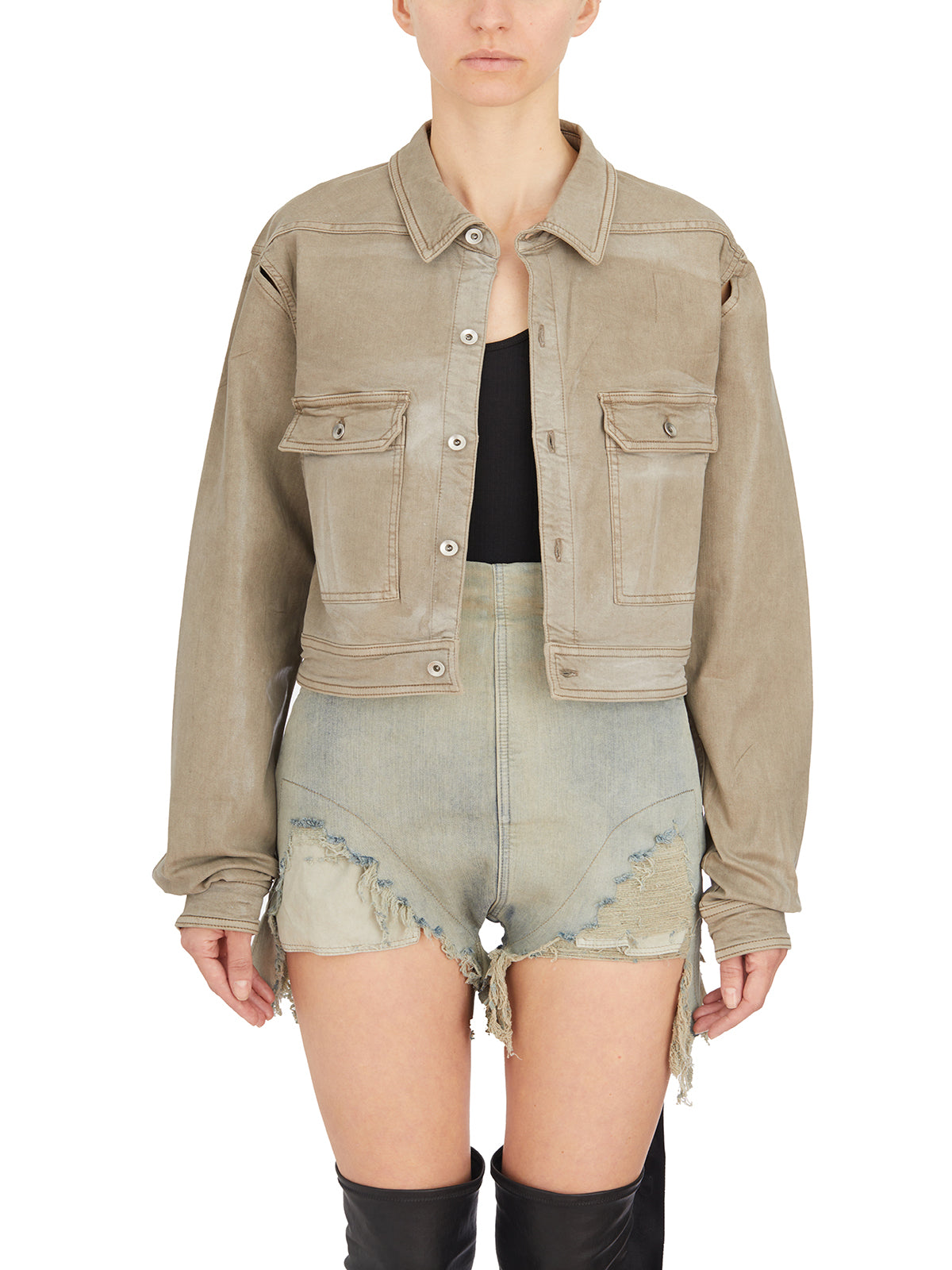RICK OWENS Cropped Cape Sleeve Denim Jacket for Women