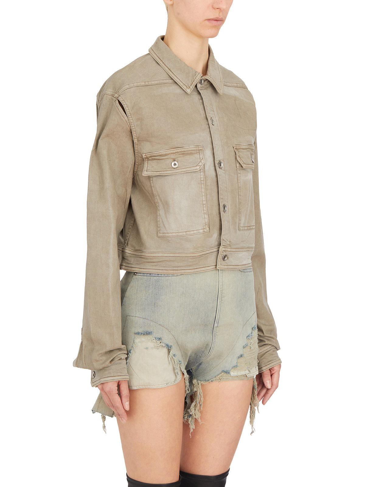 RICK OWENS Cropped Cape Sleeve Denim Jacket for Women