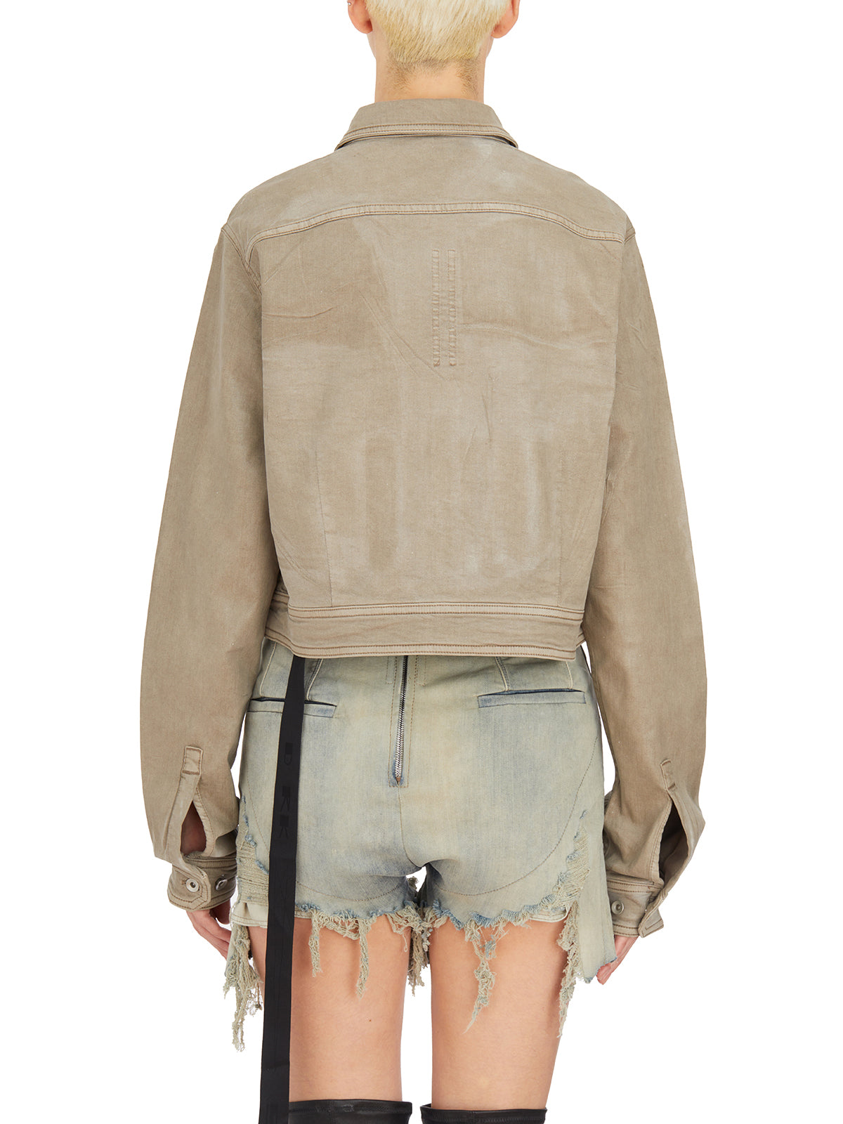 RICK OWENS Cropped Cape Sleeve Denim Jacket for Women
