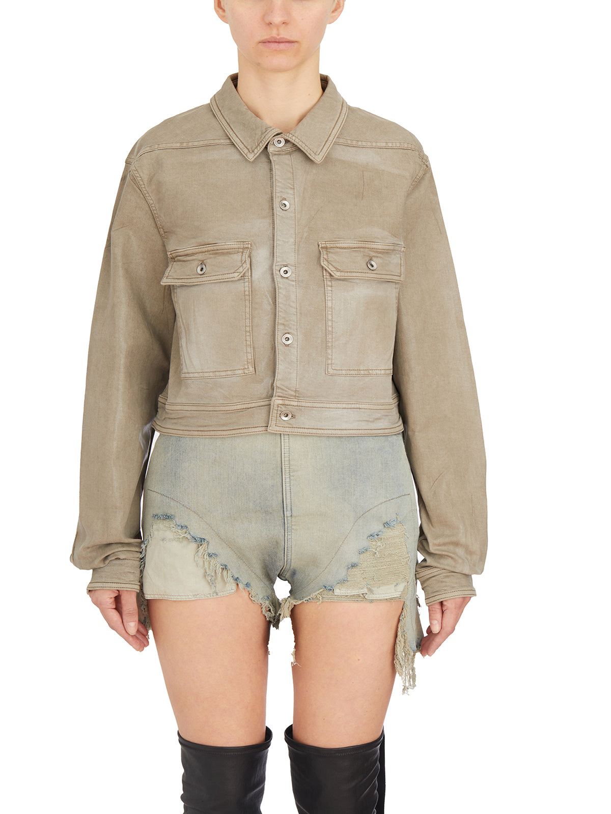 RICK OWENS Cropped Cape Sleeve Denim Jacket for Women