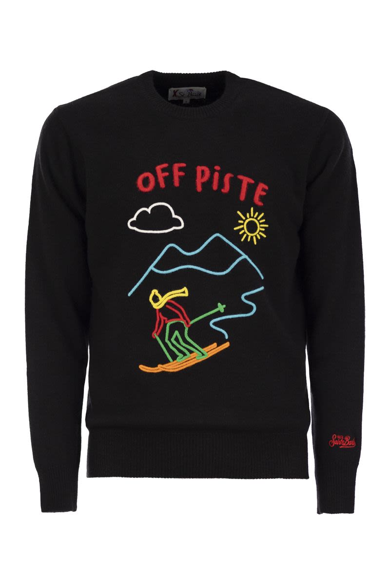 MC2 SAINT BARTH Dynamic Men's Wool and Cashmere Blend Sweater - Off Piste Front Print