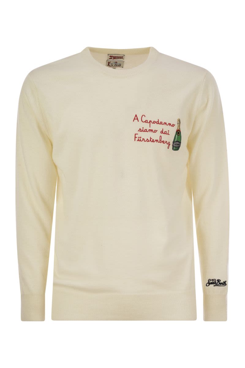 MC2 SAINT BARTH Dynamic Wool and Cashmere Blend Sweater with Unique Chest Print