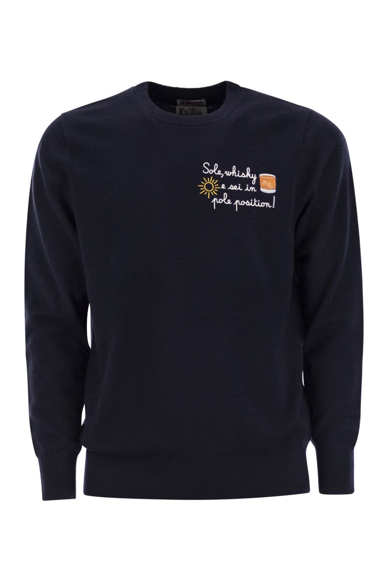 MC2 SAINT BARTH Dynamic Wool and Cashmere Blend Jumper for Men - 'Sun, Whisky and You Are in Pole Position!'