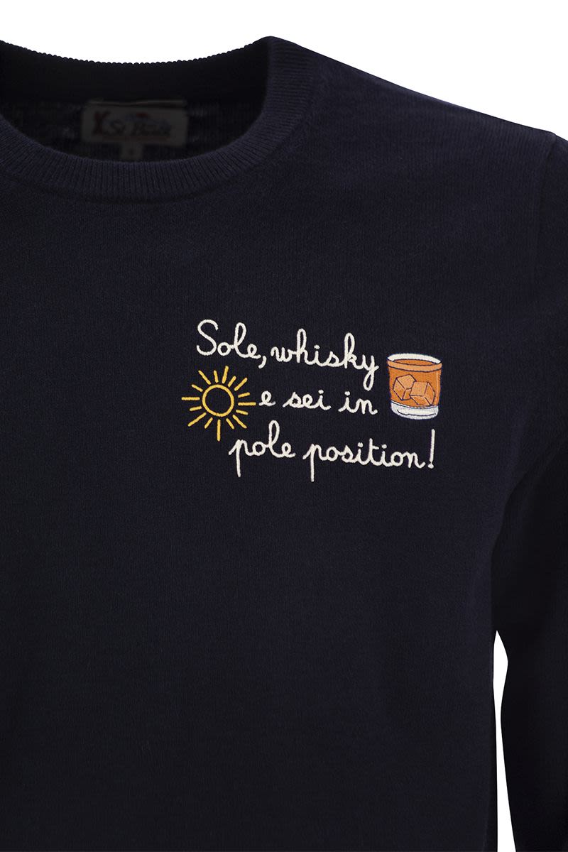 MC2 SAINT BARTH Dynamic Wool and Cashmere Blend Jumper for Men - 'Sun, Whisky and You Are in Pole Position!'