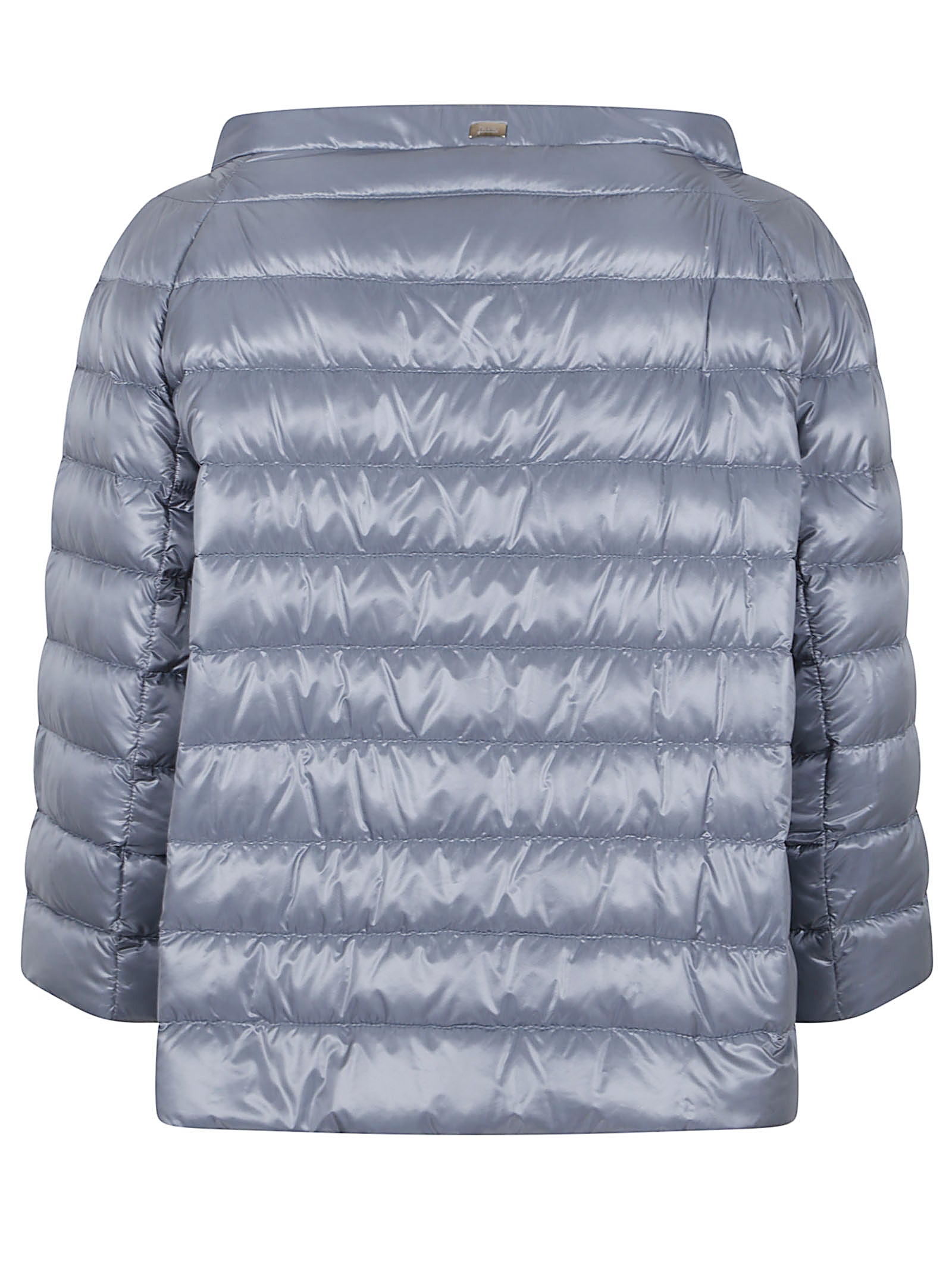 HERNO Light Blue Padded Jacket with Boat Collar and 3/4 Sleeves