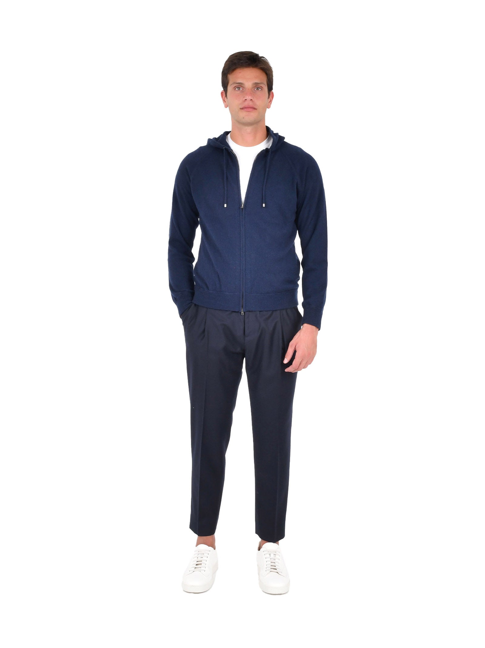 HERNO Zip-Up Cardigan with Cozy Hood for Men