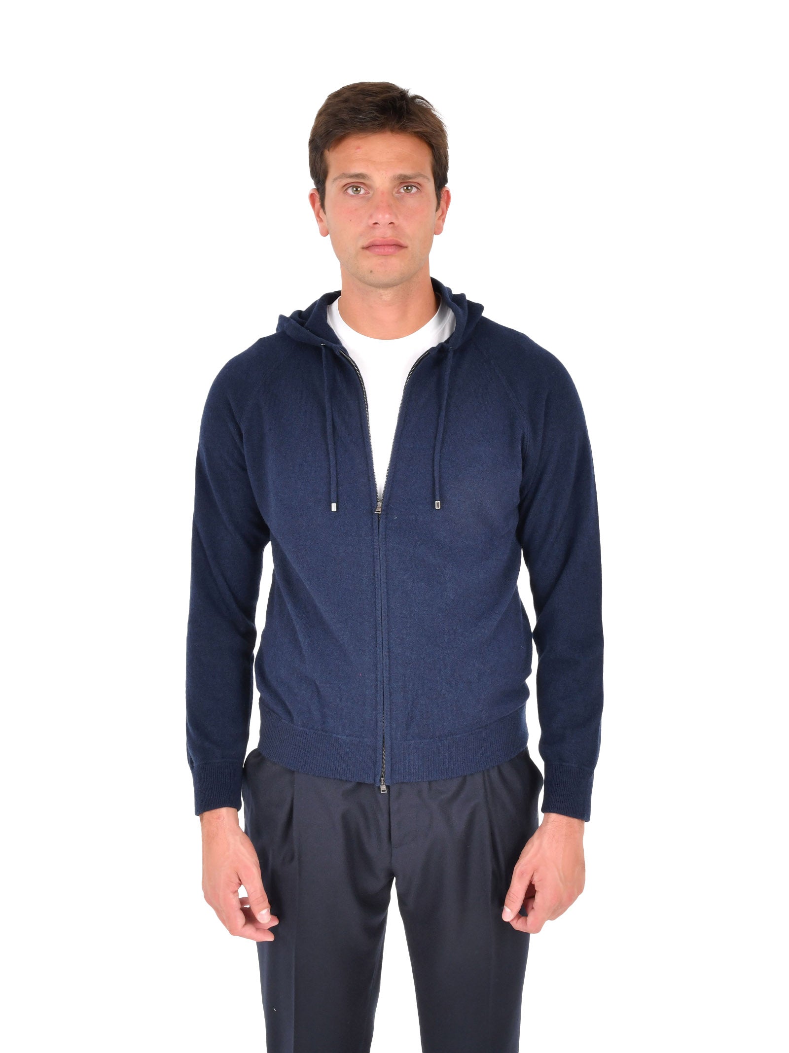 HERNO Zip-Up Cardigan with Cozy Hood for Men