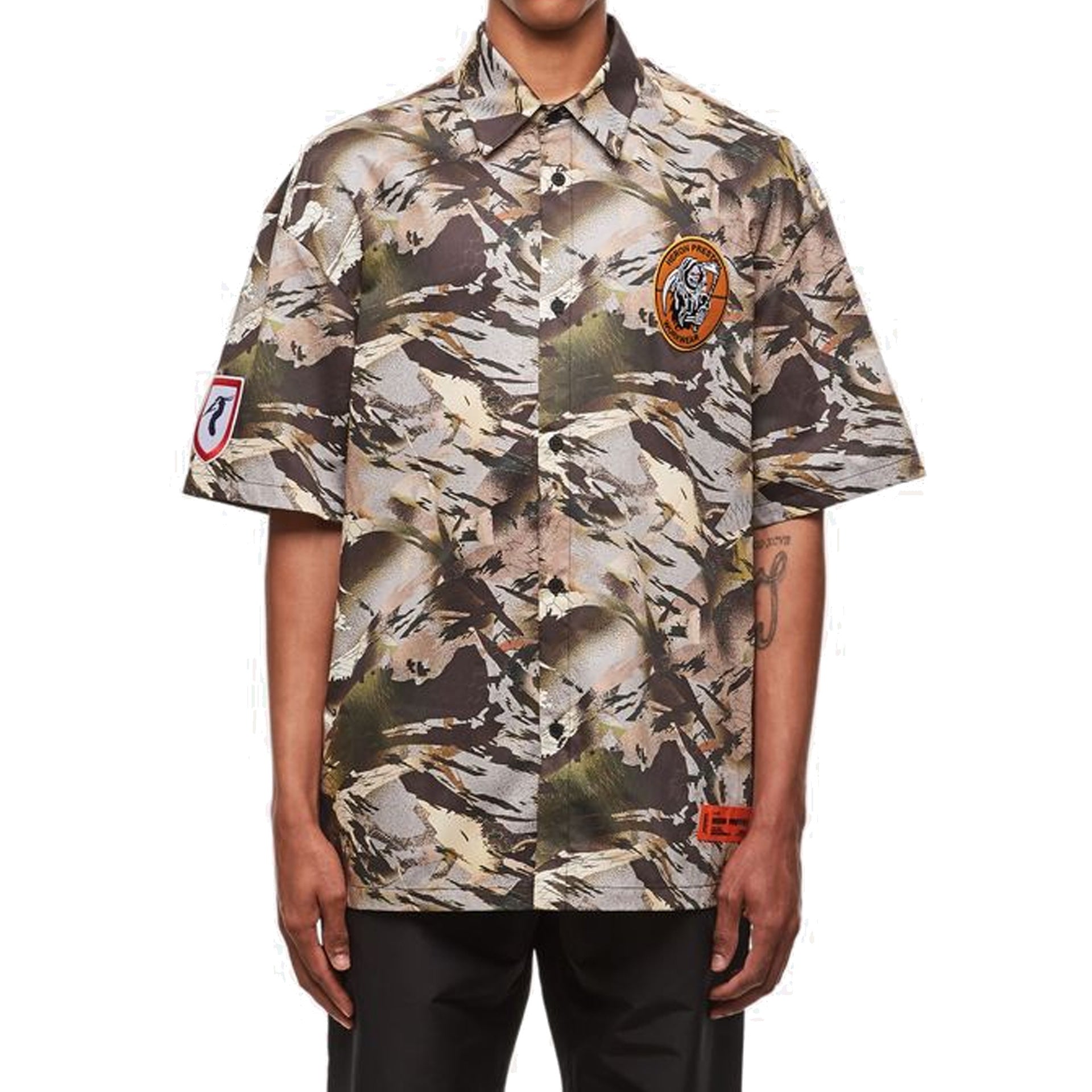 HERON PRESTON Camouflage Popline Shirt - Short Sleeve