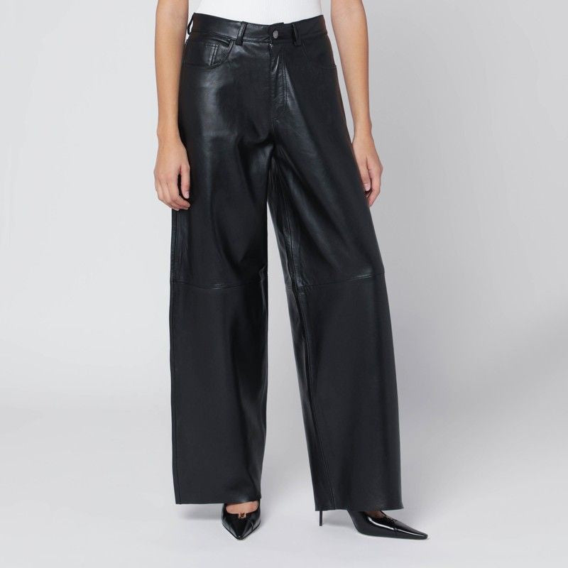 HAIKURE Wide Leg Black Leather Pants for Women