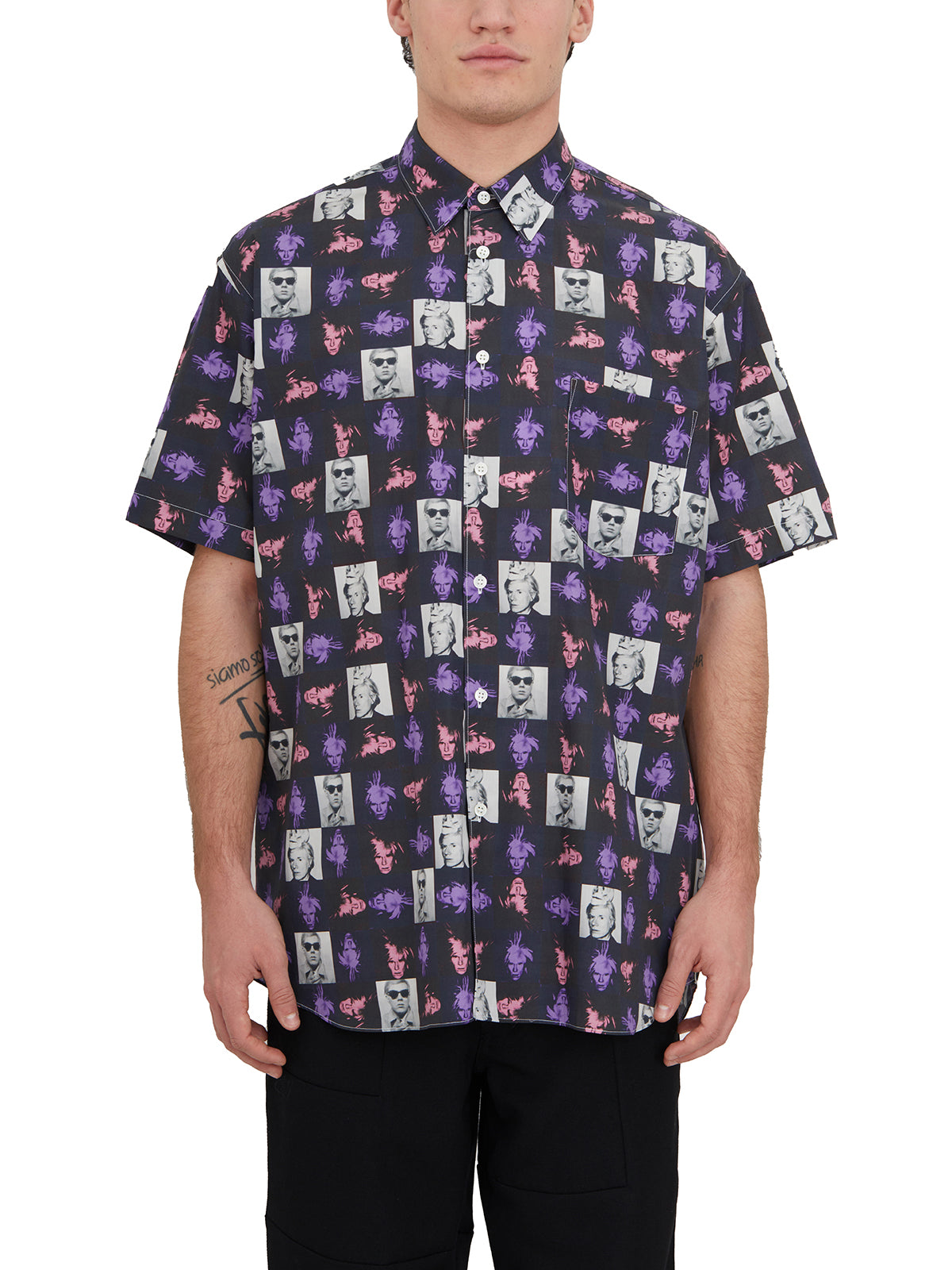 COMME DES GARÇONS SHIRT Andy Warhol Mini Print Short Sleeve Shirt (Size M)