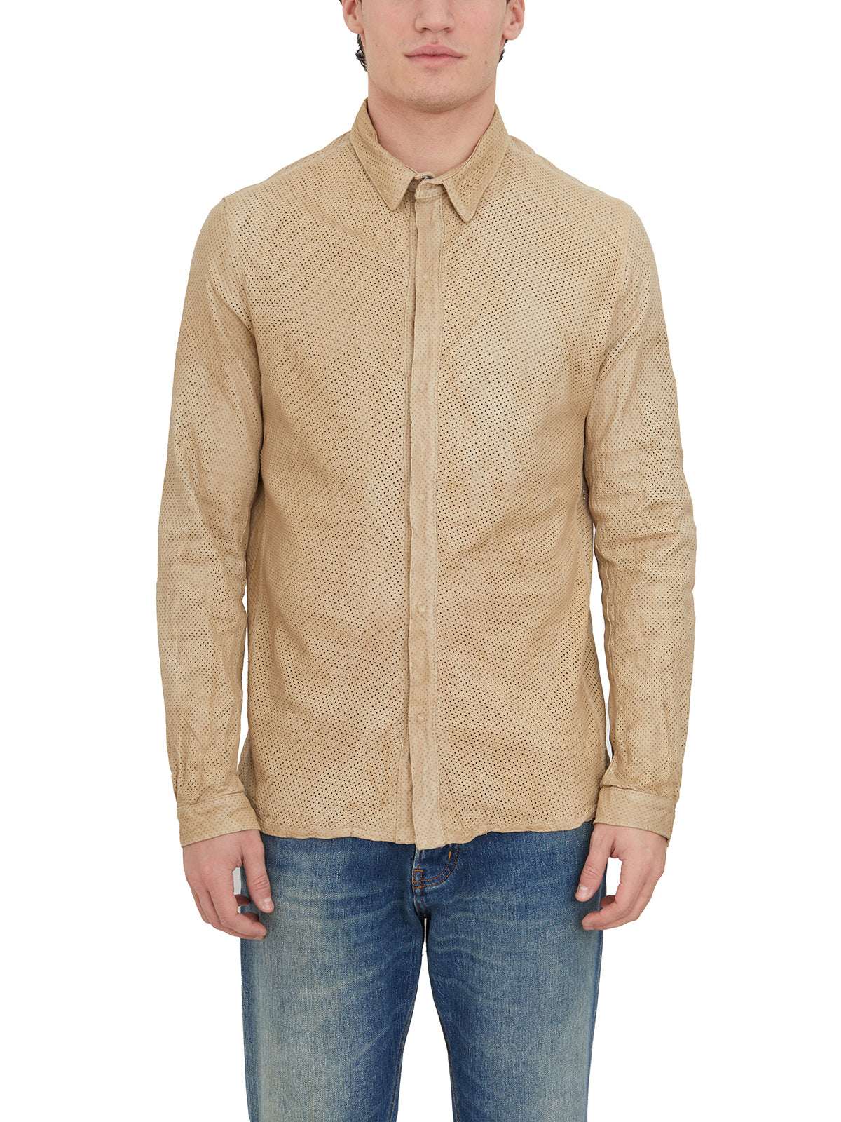 GIORGIO BRATO Men's Perforated Leather Shirt - Size 50