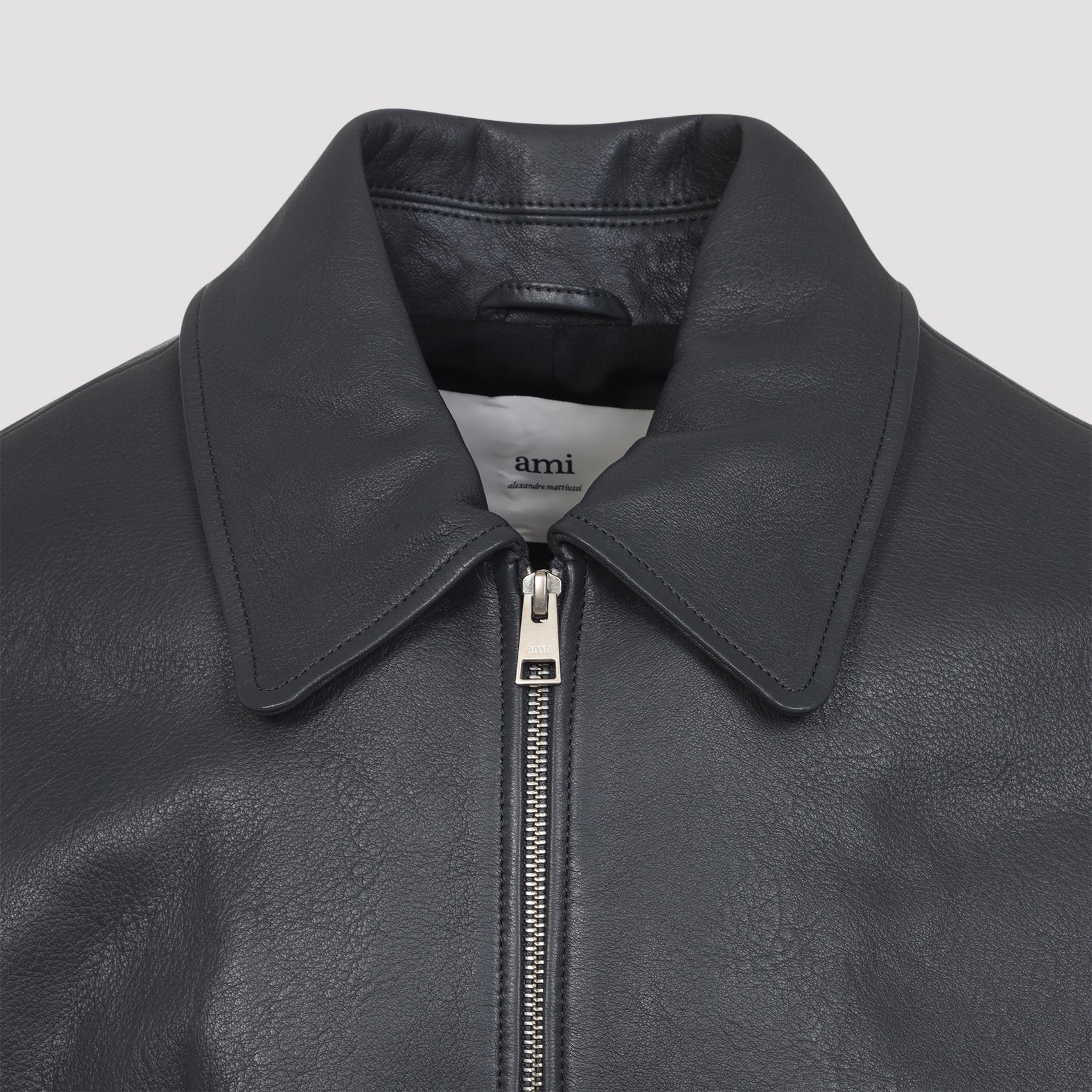AMI PARIS Zipped Leather Jacket for Men
