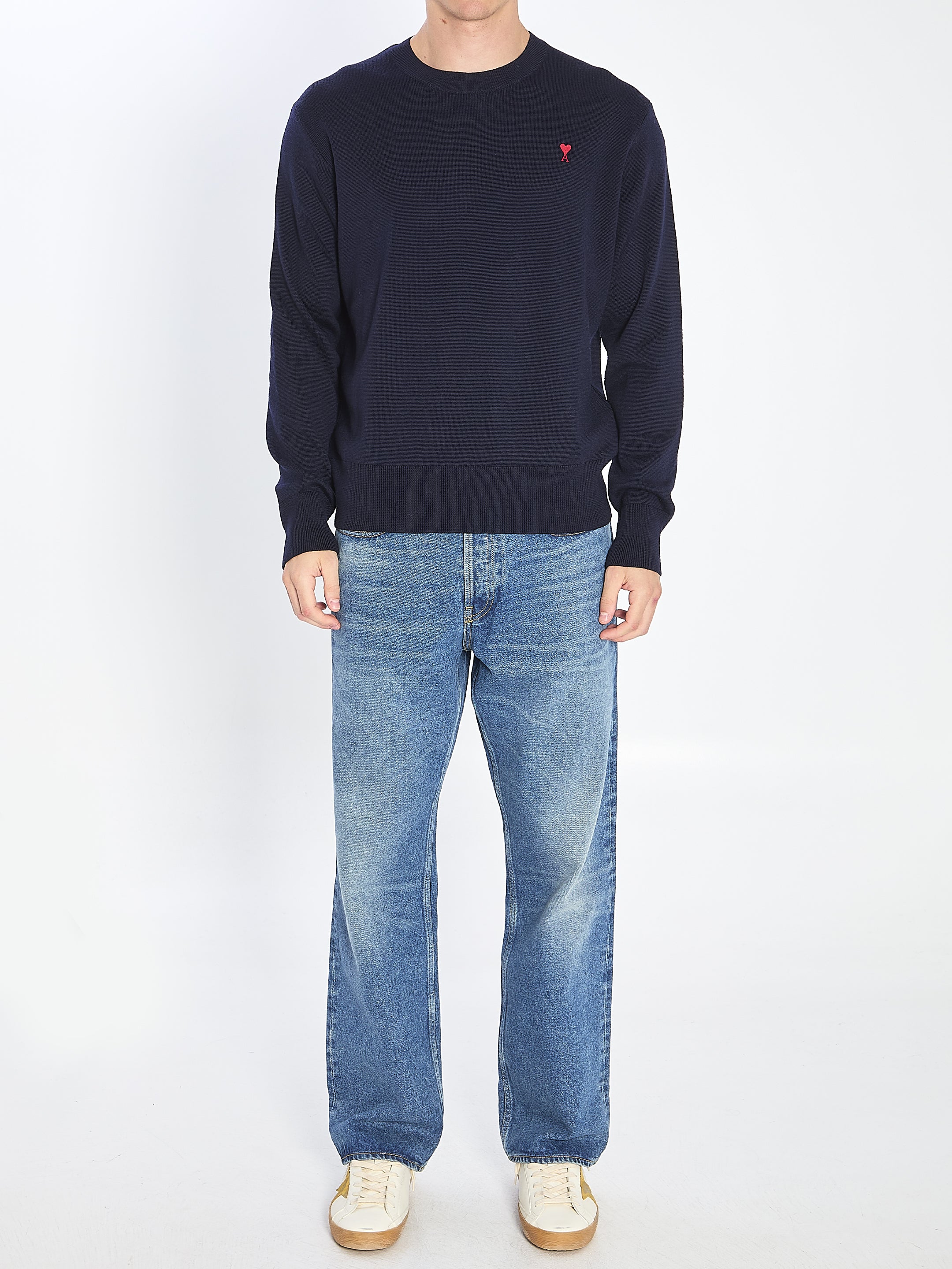 AMI PARIS Men's Regular Fit Merino Wool Sweater - Size XL