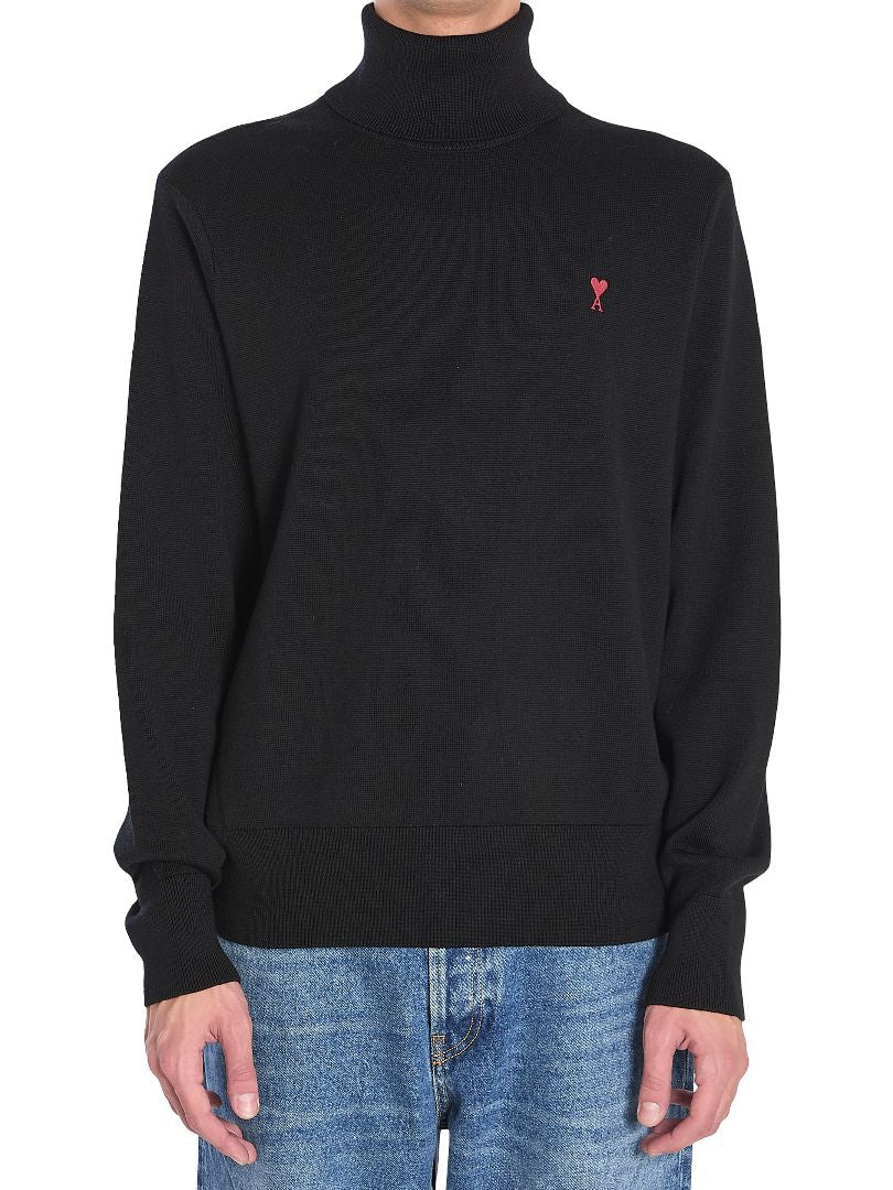 AMI PARIS Men's High Collar Turtleneck Sweater with Logo - FW25