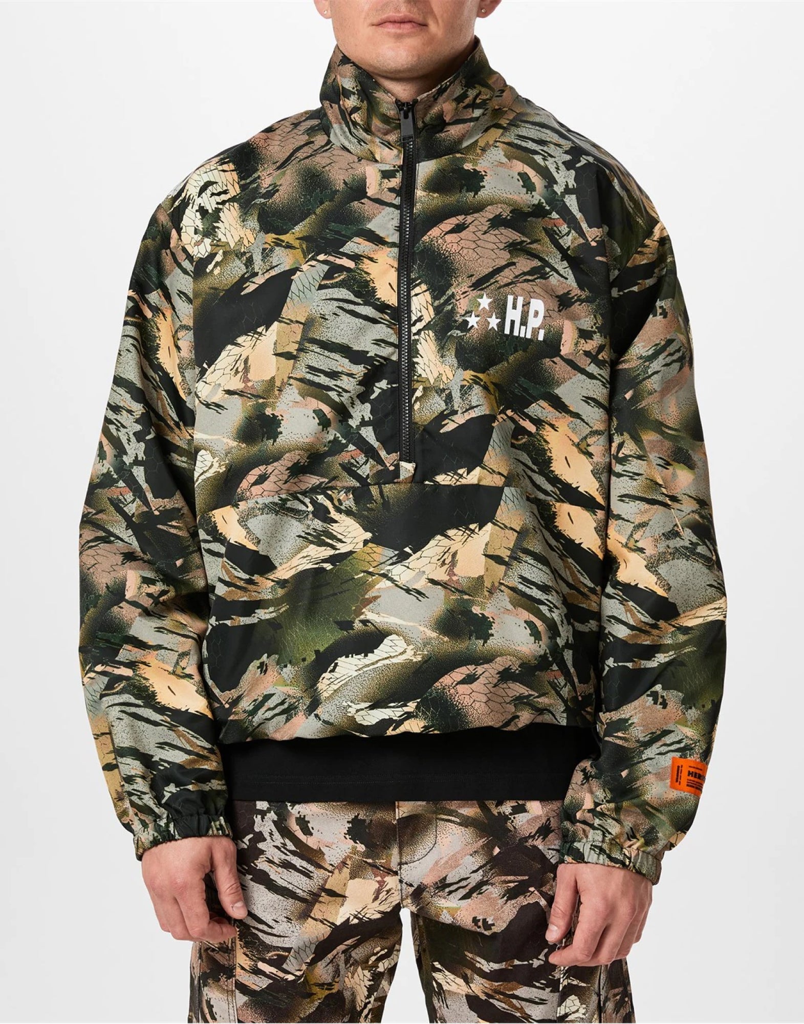 HERON PRESTON Camouflage Logo Tape Windbreaker Jacket
