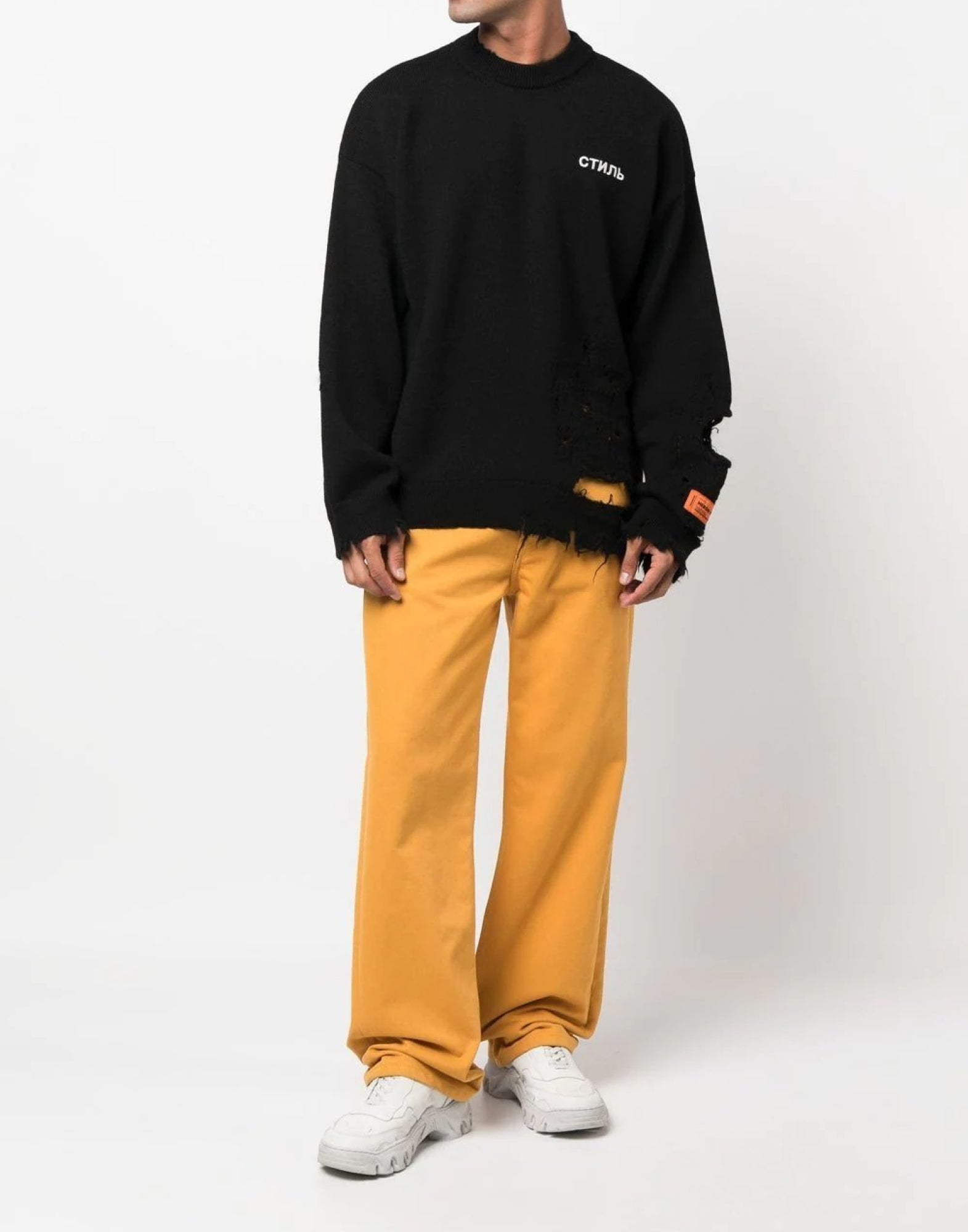 HERON PRESTON Shredded Knit Sweater for Men - SS25 Collection