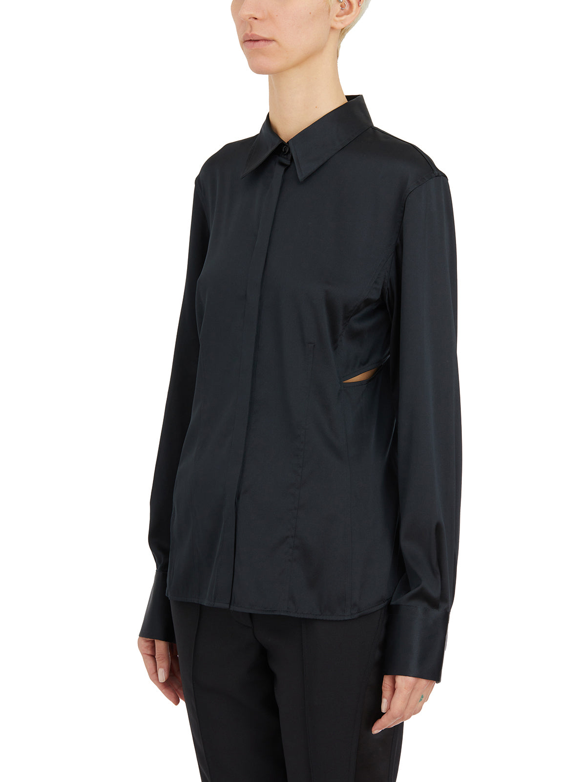 HELMUT LANG Silk Button-Up Shirt with Pointed Collar - Size S
