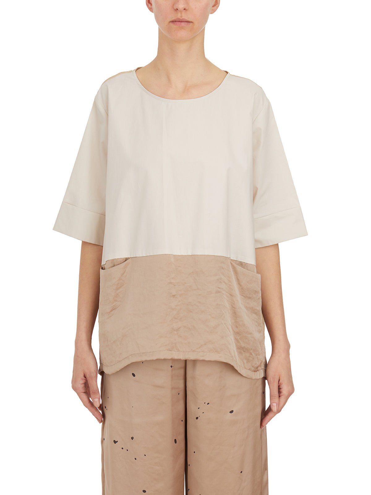 COLLECTION PRIVEE Bimaterial Crew Neck T-Shirt - Size 40