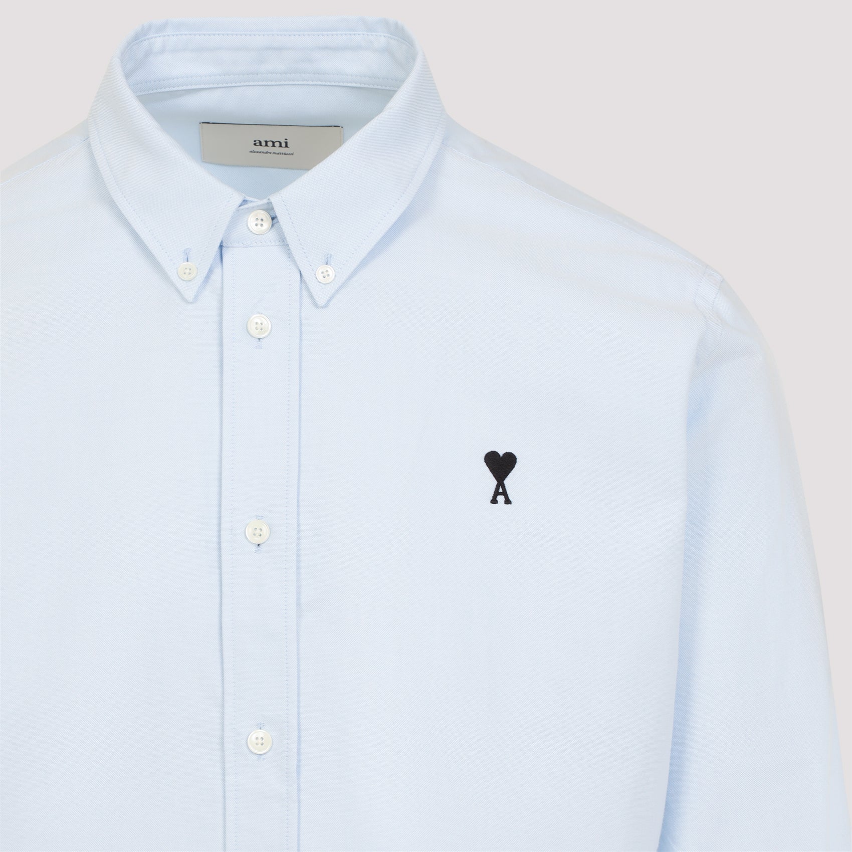 AMI PARIS Men's Light Blue Shirt with Embroidered Heart Design