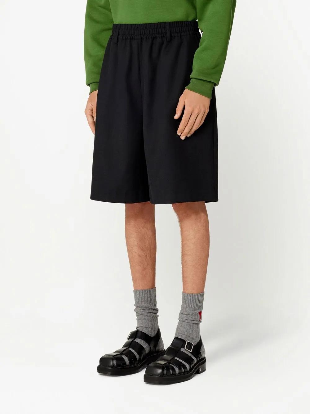 AMI PARIS Wool Blend Bermuda Shorts with Elastic Waistband