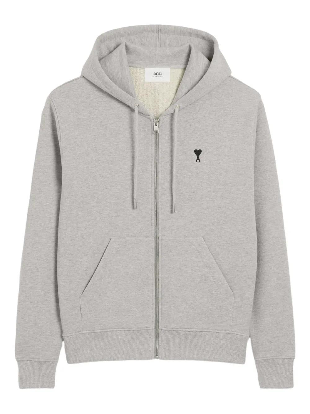 AMI PARIS Men's Zip-Up Hoodie with Embroidered Logo